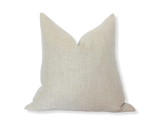 Beige Linen Pillow Cover 18x18, Oatmeal Pillow Covers 22x22, Solid Beige Throw Pillow Cover 20x20, Neutral Cream Cushion Cover || Oatmeal