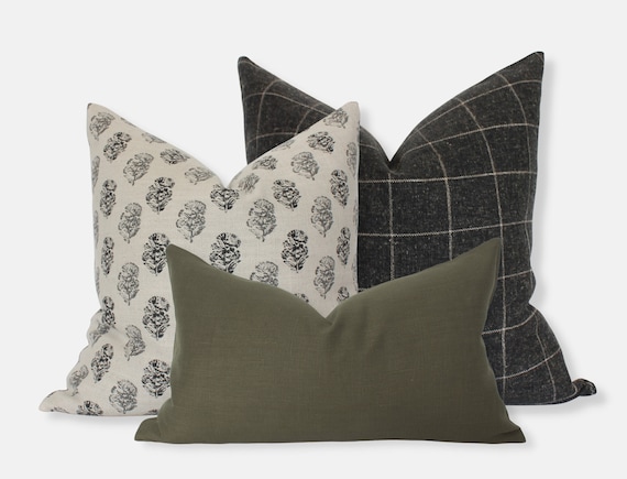 Modern Pillow Set of 3 Throw Pillows for Couch Green Cream - Etsy 日本