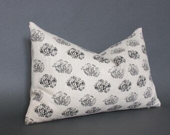 LAST CHANCE ~ Floral Lumbar Pillow Cover 14X24, 14X36 Cream Beige Cotton Linen, Handmade || Chara