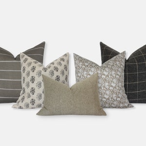 Sofa Pillow Cover Sets, Pillow Combo Set of 5, Brown Green Cream Throw Pillow Covers, Pillow Combination Sets, Couch Pillows Modern