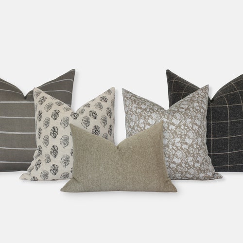 Sofa Pillow Cover Sets Pillow Combo Set of 5 Brown Green Etsy