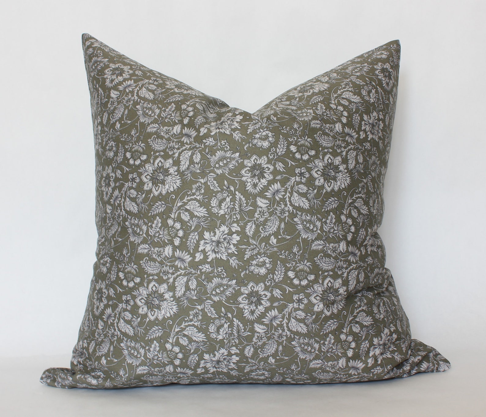Olive Floral Pillow Dark Green Floral Pillow Cover 20x20 Etsy
