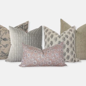 Pillow Cover Set of 5, Brown and Cream Pillows, Designer Pillow Combinations, Mauve Throw Pillow Set, Neutral Earthy Tones || Velora