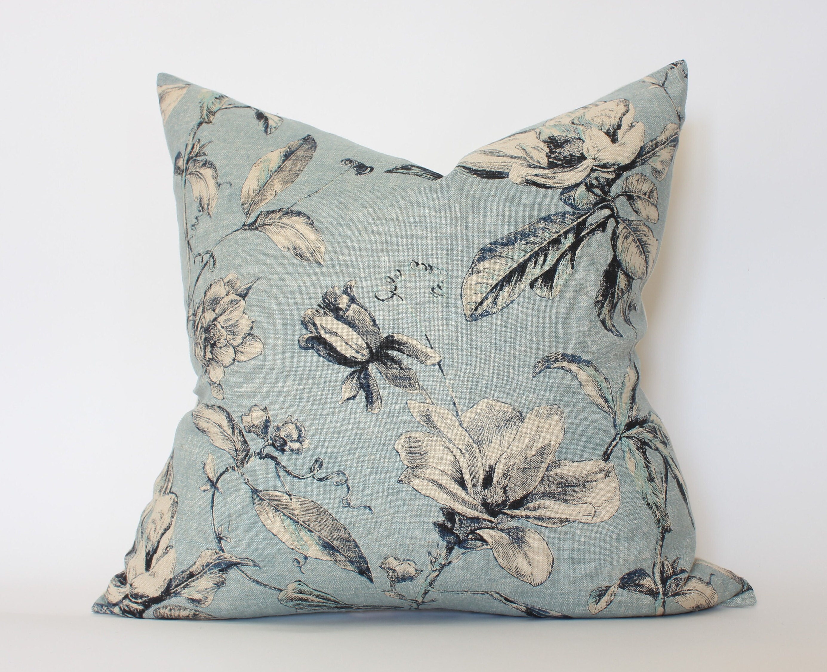 DISCONTINUED ~ Light Blue Floral Pillow Cover, Blue Throw Pillows, Blue Gray Pillow Covers, Dusty Blue Pillow || Brooklyn