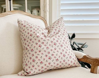 DISCONTINUED~ Floral Print Pillow Cover 18X18, Pink Floral Pillow Case, Neutral Floral Throw Pillow, Vintage Blush Pillow || Ioana