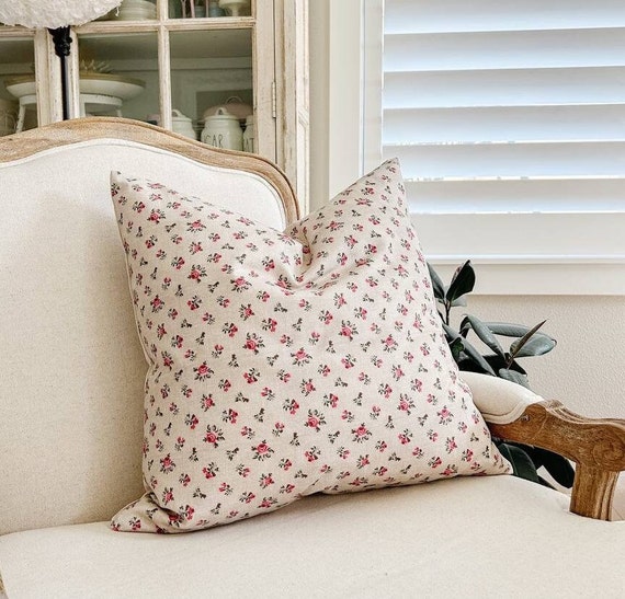 DISCONTINUED~ Floral Print Pillow Cover, Pink Floral Pillow Case, Neutral Floral Throw Pillow, Vintage Blush Pillow || Ioana