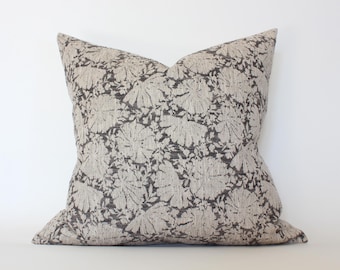 Charcoal Floral Pillow Cover, Dark Gray Throw Pillow, Designer Floral Pillow for Sofa, Organic Textured Cushion Case for Couch || Charlotte