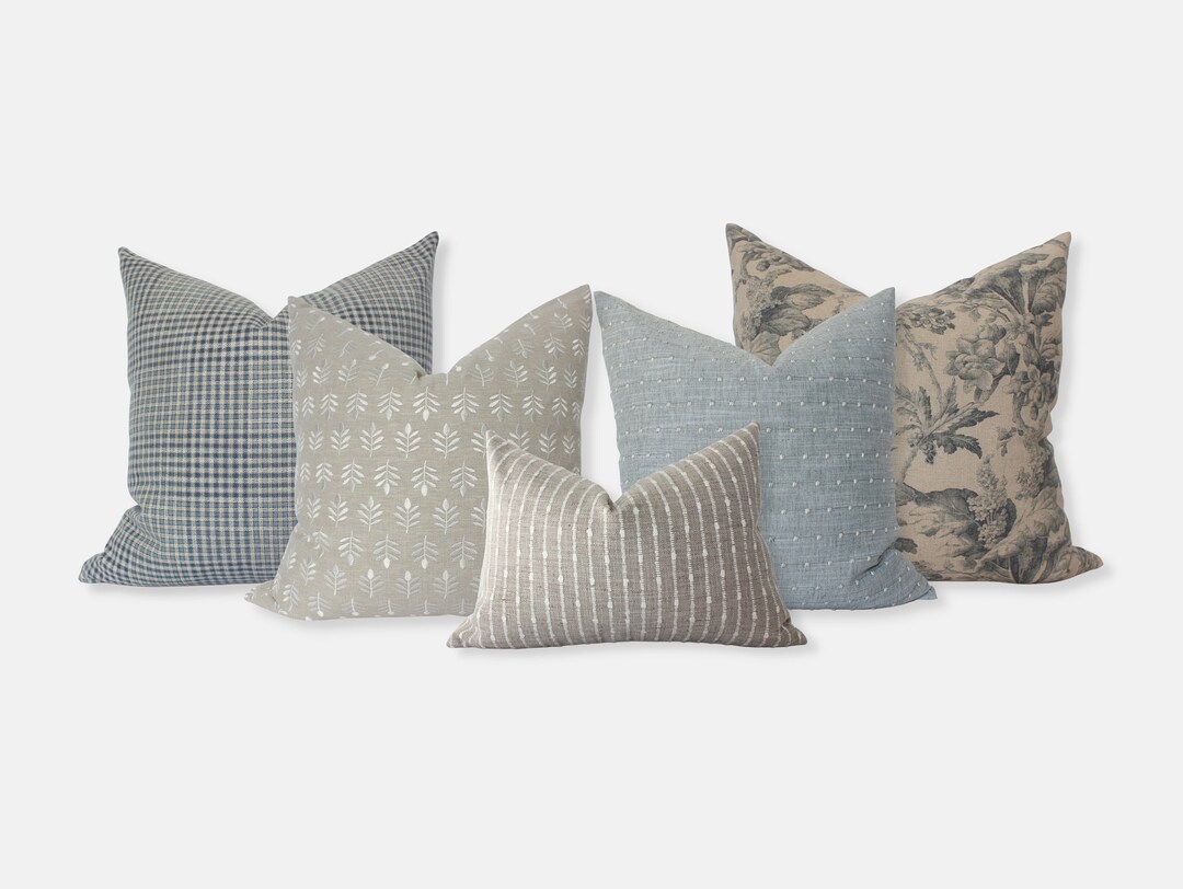 Throw Pillow Covers Set in Blue, Pillow Combination Set Cream Blue