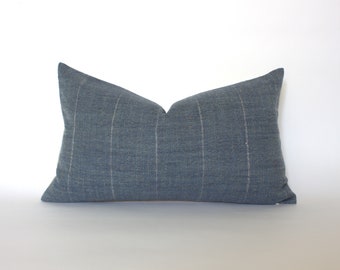 Dark Blue Lumbar Pillow Cover,  Blue Stripe Pillow,  Navy Blue Lumbar Pillow,  Blue Long Lumbar for Bed,  Blue Throw Pillow || Marina