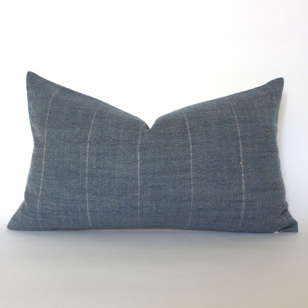 Dark Blue Lumbar Pillow Cover,  Blue Stripe Pillow,  Navy Blue Lumbar Pillow,  Blue Long Lumbar for Bed,  Blue Throw Pillow || Marina