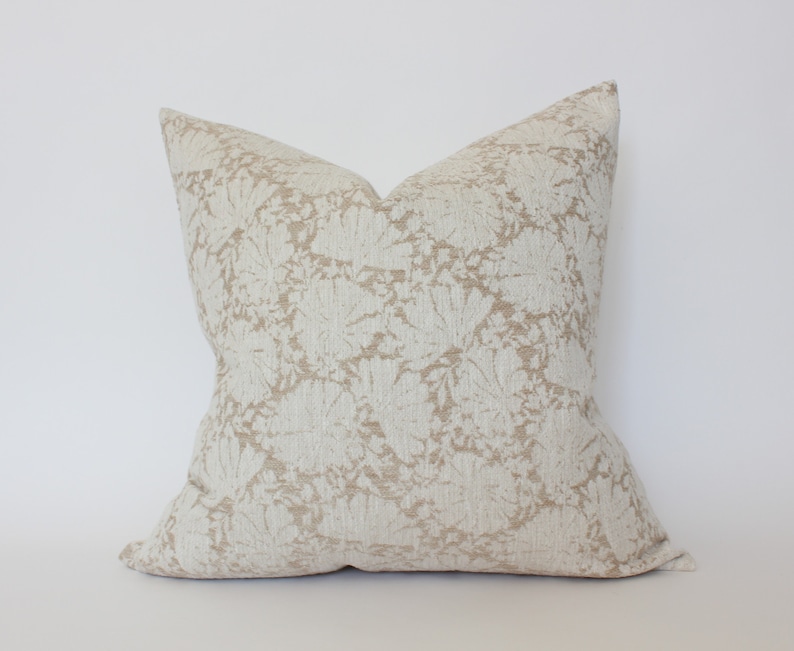 Ivory Floral Pillow, Light Neutral Floral Pillow Covers, Taupe Throw Pillow, Beige and White Floral Cushion || Evielle