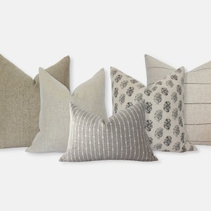 Combinazioni di cuscini neutri, fodere per cuscini beige crema, fodere per divani color cuoio neutro, set di 5 cuscini decorativi, fodere per cuscini naturali // Sela