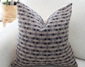 Brown Plaid Pillow Cover, Taupe Neutral Throw Pillow, Farmhouse Rustic Cushion, Woven Sofa Pillow || Paris