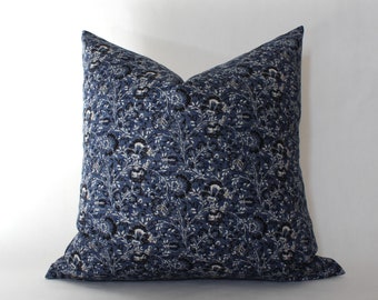 Dark Blue Floral Pillow, Deep Blue Floral Throw Pillow, Blue Print Pillow Covers, Blue and Navy Cushion Cover, Royal Blue Pillow Cover