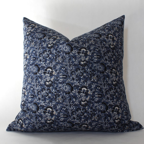 Dark Blue Floral Pillow, Deep Blue Floral Throw Pillow, Blue Print Pillow Covers, Blue and Navy Cushion Cover, Royal Blue Pillow Cover