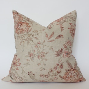 DISCONTINUED ~ Neutral Floral Pillow Cover, Designer Floral Print Pillow, Throw Pillow Covers Rust, Tan Burgundy Accent Pillow || Pheby
