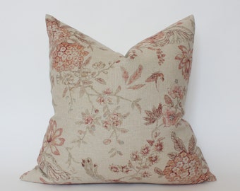 Neutral Floral Pillow Cover, Designer Floral Print Pillow, Throw Pillow Covers Rust, Tan Burgundy Accent Pillow, Beige Throw Pillow || Pheby