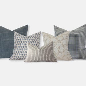 Blue Sofa Pillow Set, Blue and Cream Pillow Covers,  Pillow Combination Sets in Blue, Throw Pillow Combo with Blue || Sandy