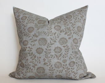 Floral Pillow Cover, Slate Blue Botanical Throw Pillow, Blue Gray Floral Cushion Cover, Farmhouse Pillow, Decorative Pillow Cover || Briette
