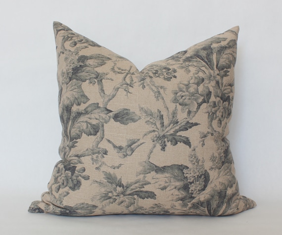LAST CHANCE ~ Designer Floral Pillow, Floral Throw Pillows, Beige and Gray Pillow Cover, Light Brown Pillow Cover, Tan Throw Pillow || Creek