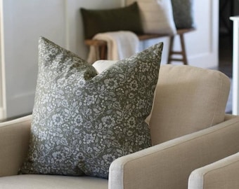 Olive Floral Pillow, Dark Green Floral Pillow Cover, Olive Throw Pillow Covers, Decorative Pillows Couch, Khaki Throw Pillow || Olive Floral