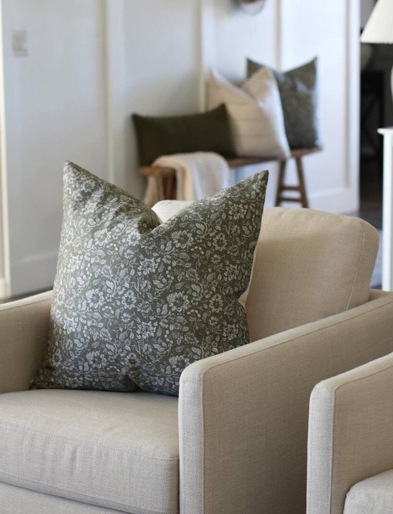 Olive Floral Pillow Dark Green Floral Pillow Cover Olive Throw Pillow Covers Decorative Pillows Couch Khaki Throw Pillow Olive Floral Etsy UK