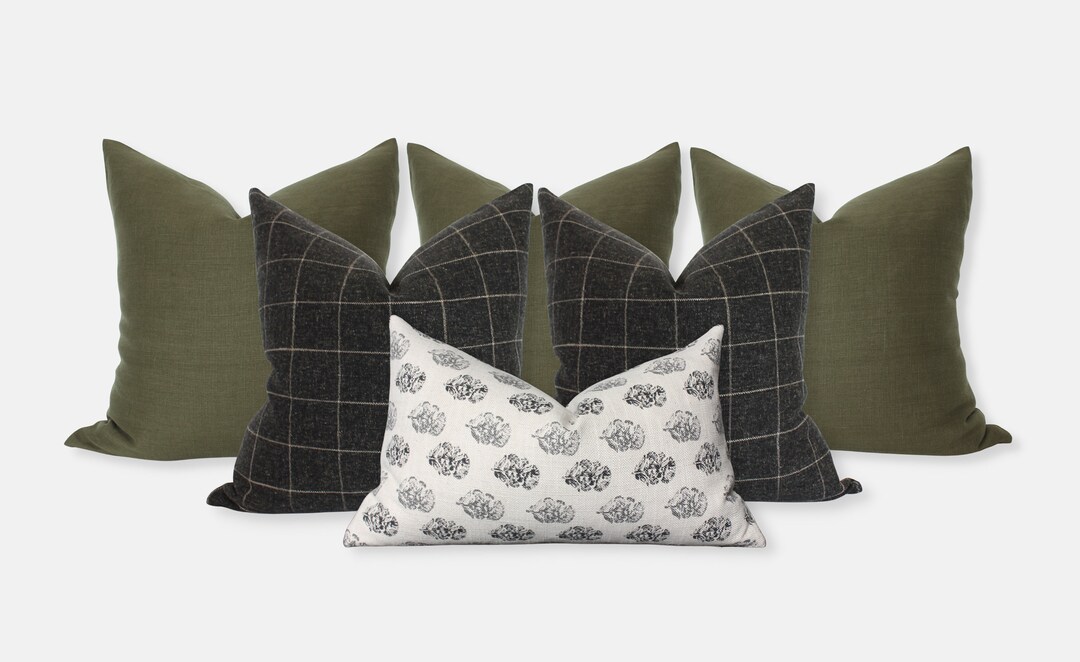 Pillow Sets for Bed, Olive Gray Pillows for Bedroom, King Bed Pillow