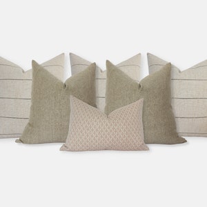 Bed Pillow Combo, Bed Pillow Set of 6, Blush Olive Cream Pillows, Pillow Combinations Green, Bedroom Pillows Decorative Olive, Olive Pillows