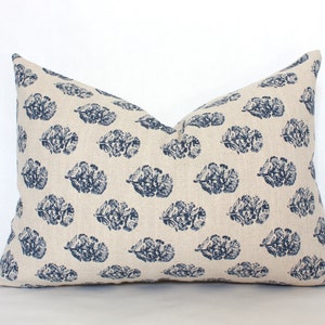 Navy Floral Lumbar Pillow,  Lumbar Pillow Blue, Cream and Blue Lumbar Pillow, Blue Block Print Pillow, 12x20, 14x20, 14x24, 14x36 || Owen