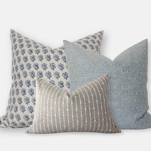 Juego de cojines azul claro, juego de 3 fundas para sofá, combinaciones de cojines azules para sofá, fundas de cojín azul crema // Arilene