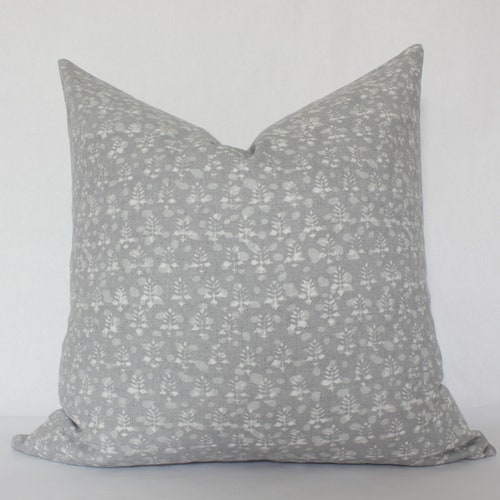 Amelia Grey Floral Handblock Pillow Cover Neutral Gray Etsy