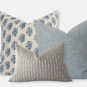 Light Blue Throw Pillow Set, Sofa Pillow Cover Set of 3, Throw Pillows for Couch, Blue Pillow Combinations, Blue Cream Cushion Covers