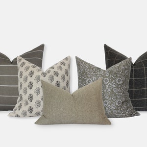Sofa Pillow Cover Sets, Pillow Combo Set of 5, Brown Green Cream Throw Pillow Covers, Pillow Combination Sets, Couch Pillows Modern || Dania