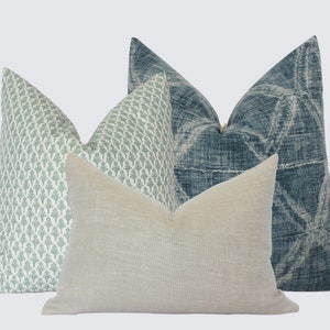 Teal Throw Pillow Combo, Sage Green Pillow Set, Sofa Pillow Set Teal Sage Cream, Denim Pillow Cover Combinations, Floral Pillow Covers