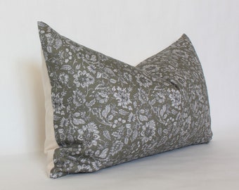 Lumbar Pillow Cover Olive, Green Lumbar Pillow Cover, Green Floral Pillow, Moss Green Pillow, Olive Throw Pillow || Olive Floral