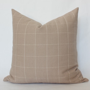 Tan Plaid Pillow Cover 20x20, Windowpane Pillow Cover, Tan Throw Pillow 18x18, Light Brown Pillow 14x20, Check Neutral Pillow, Plaid Cushion