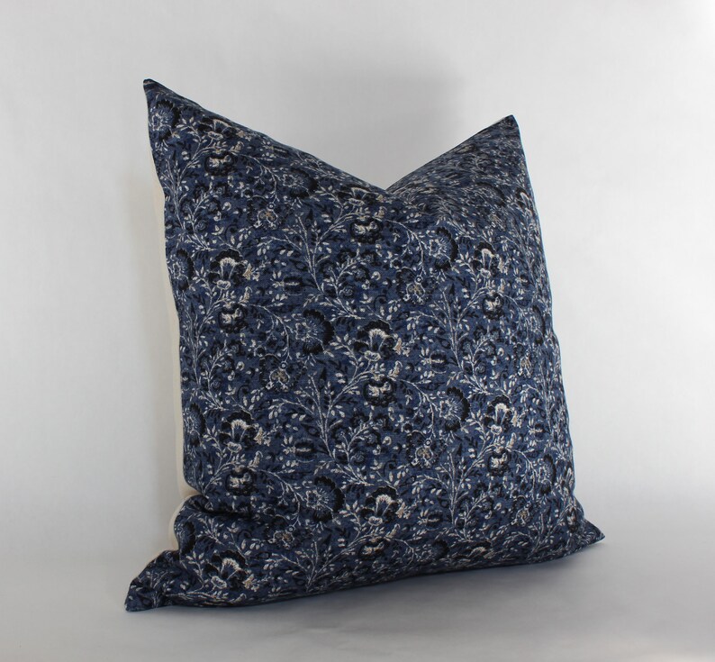 Dark Blue Floral Pillow Deep Blue Floral Throw Pillow Blue Etsy