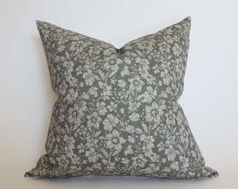Floral Gray Pillow Cover, Charcoal Gray Botanical Throw Pillow || Georgia