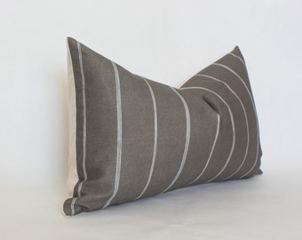 Brown Lumbar Pillow, Chocolate Brown Throw Pillow, Lumbar Pillow Cover, Brown Striped Lumbar Pillow, Dark Brown Lumbar || Brown Striped
