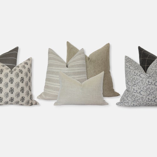 Picture of Sectional Sofa Pillow Covers Neutral Pillow Combinations - Etsy