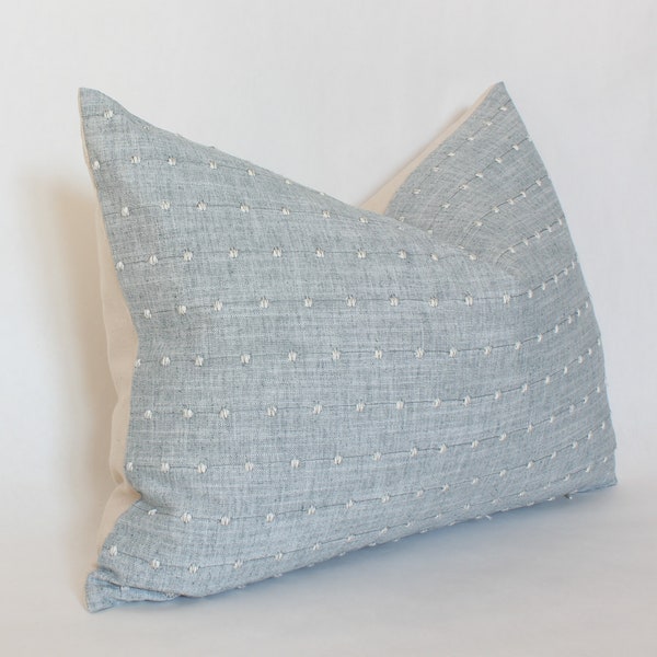 Light Blue Lumbar Throw Pillow, Blue Dotted Lumbar, Pale Blue Throw Pillow, Textured Sofa Cushion Cover, Chambray Pillow Case || Blue Dot