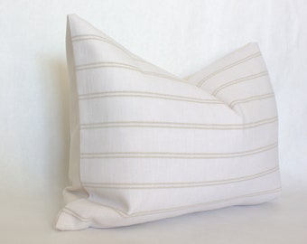 Neutral Striped Pillow Cover 22x22, Farmhouse Pillow Covers 20x20, Natural Throw Pillow 24x24, Neutral Pillow Cover 18x18, Cream Cushion