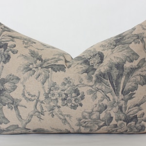 LAST CHANCE ~ Floral Lumbar Throw Pillow, Designer Floral Lumbar, Beige and Gray Cushion, Tan Lumbar for Couch || Creek