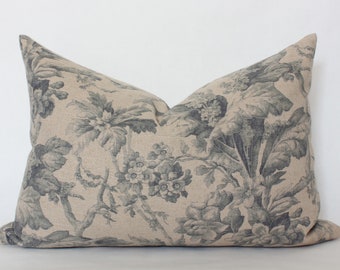 LAST CHANCE ~ Floral Lumbar Throw Pillow, Designer Floral Lumbar, Beige and Gray Cushion, Tan Lumbar for Couch || Creek