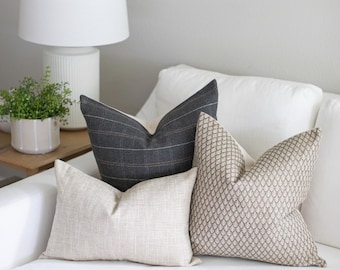 Earthy Throw Pillow Covers, Tan Brown Gray Pillow Covers, Sofa Pillow Set of 3, Bed Textured Throw Pillows, Neutral Couch Pillows || Lora