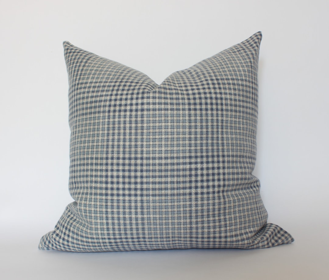 Blue Gingham Pillow Cover, Blue Plaid Throw Pillow, Navy Blue Throw