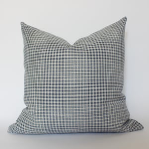 Blue Gingham Pillow Cover, Blue Plaid Throw Pillow, Navy Blue Throw Pillow,  Dark Blue Cushion Cover,  Blue and Gray Sofa Pillows || Olin