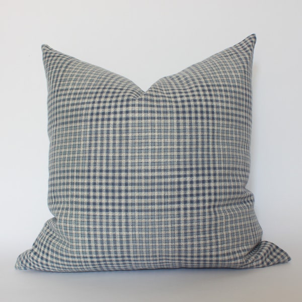 Housse de coussin vichy bleue, coussin à carreaux bleu, coussin bleu marine, housse de coussin bleu foncé, coussins bleus et gris || Oline