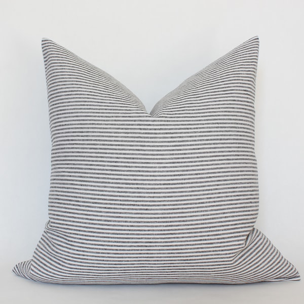 Neutral Striped Pillow Cover, White and Gray Pillow Cover 22x22, Stripe Throw Pillow 18x18, Ticking Stripe Pillow, Dark Grey Throw Pillows