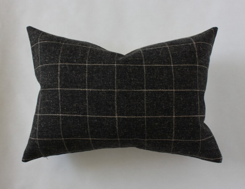 Charcoal Lumbar Pillow Windowpane Pillow Cover Black Lumbar Etsy